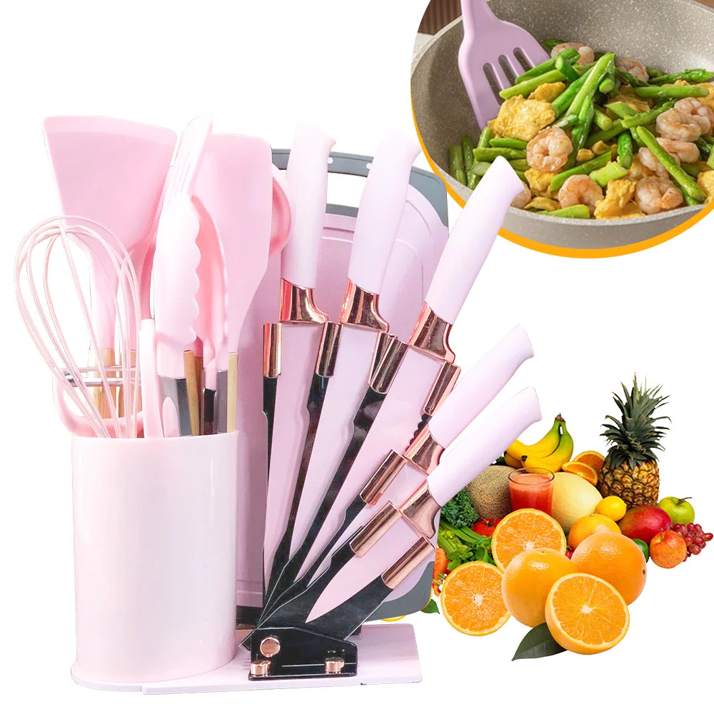 ZENG 20pcs Silicone Utensil Set Non-Stick Heat-Resistant Cooking Kitchenware Chef Knife Easy-Clean Safe for Non-Stick Cookware