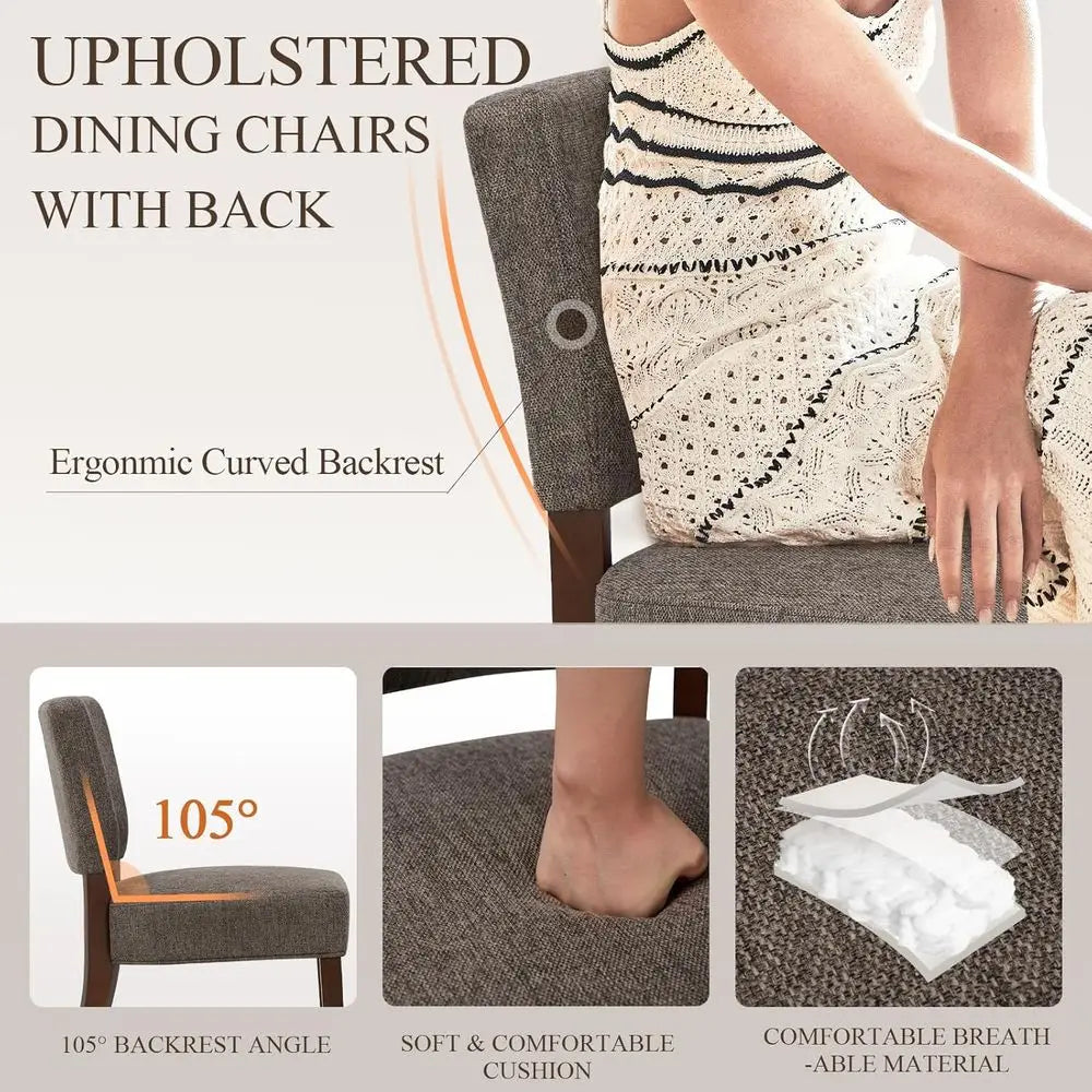 Dining Chairs Set of 4, Upholstered Kitchen Chairs with Back, Farmhouse fabric Dining Room Chairs with Wood Legs