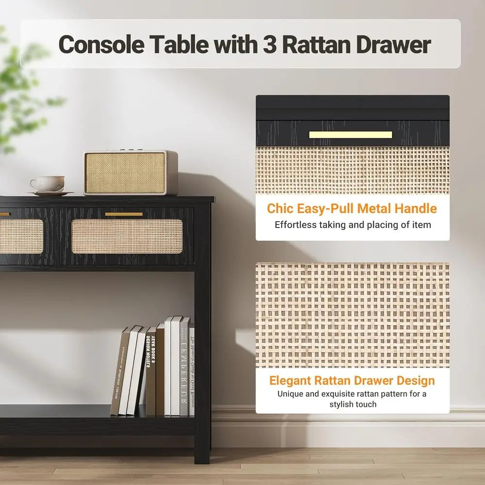 Entryway Table with Storage, Black Hallway Table or Entry Way, Narrow Long Sofa Table