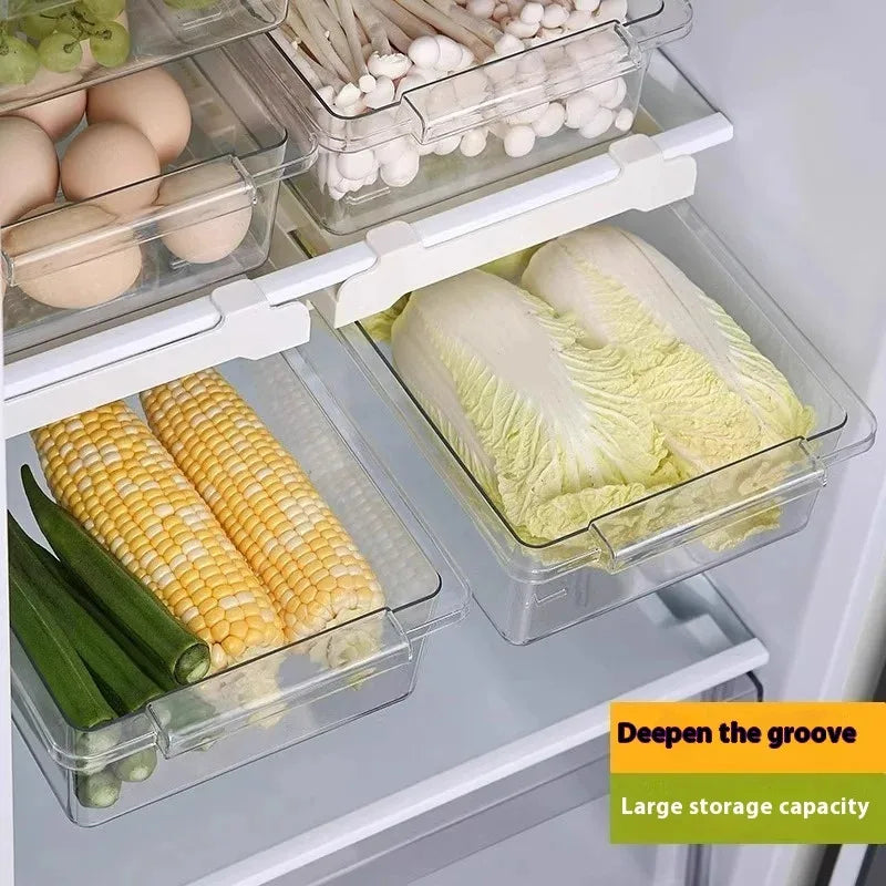Household Transparent Retractable Refrigerator Storage Box, Anti Odor Refrigerator Partition Storage Basket, Hanging Storage Box