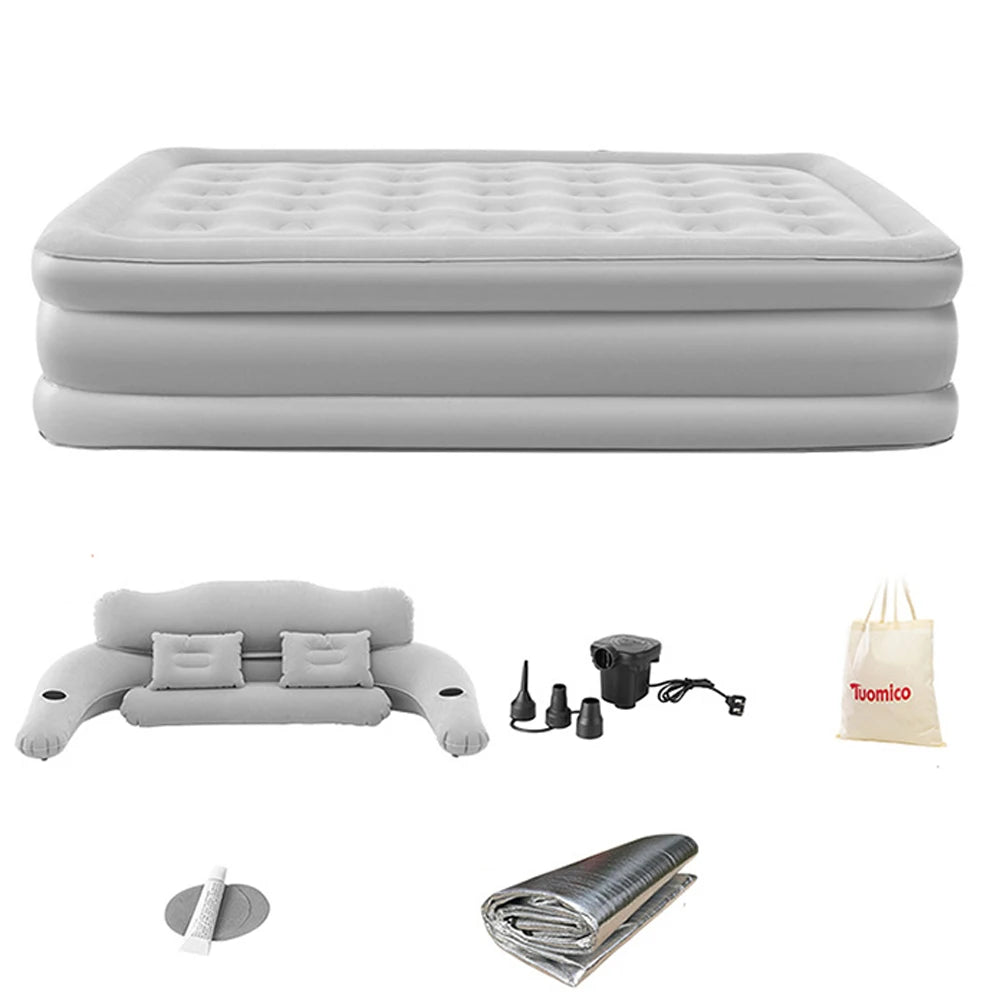 Camping Air bed with Backrest 2 Persons Inflatable Mattress Camping Folding Home Indoor Outdoor Air Cushion 48cm High Bed
