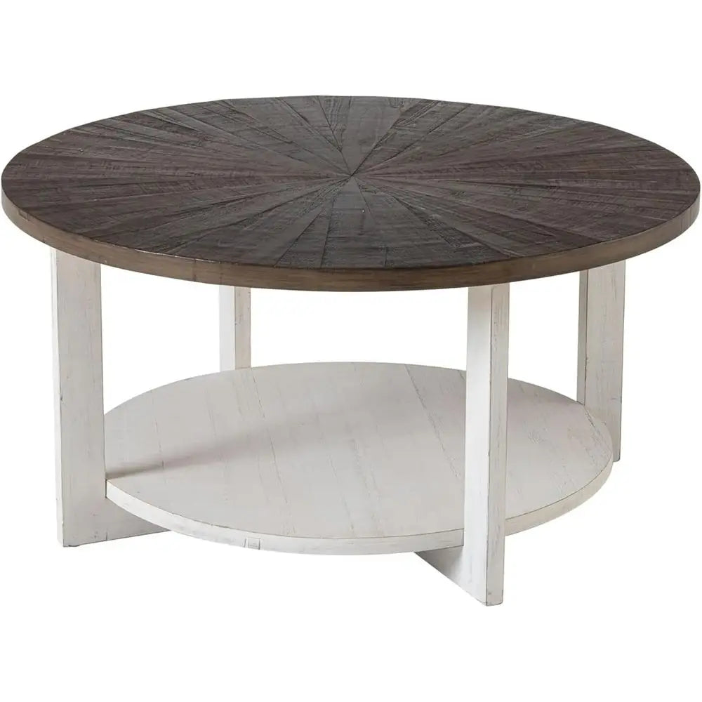 Rustic farmhouse Coffee Table with Distressed Wood Top, Large Circle Table, Brown,
