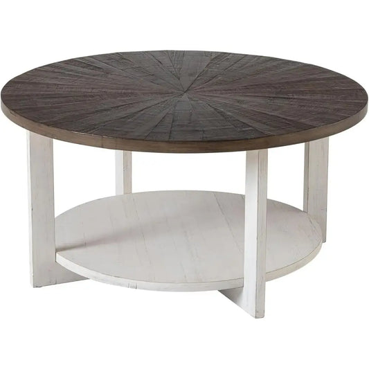 Rustic farmhouse Coffee Table with Distressed Wood Top, Large Circle Table, Brown,