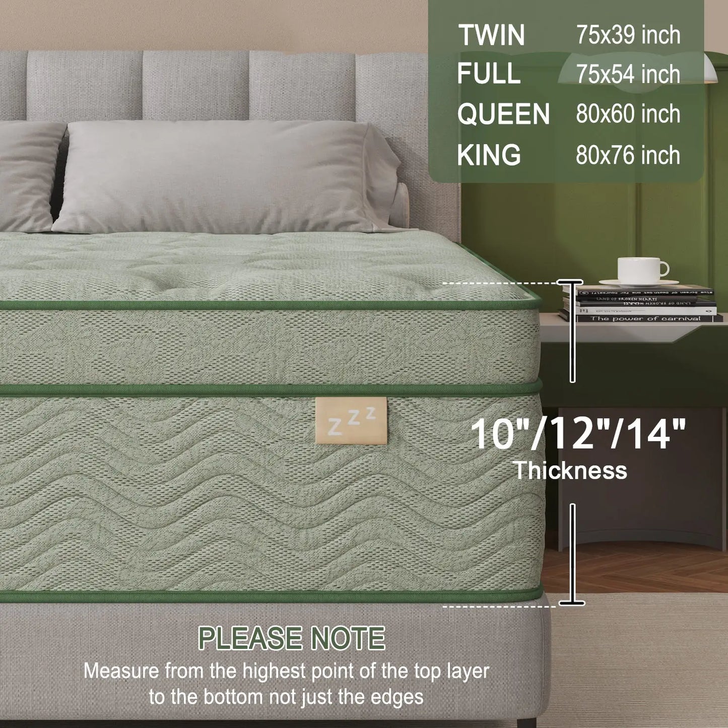 14 Inch Gel Memory Foam Hybrid Pocket Spring Mattress, Medium Firm Queen King Bed, Motion Isolation, Breathable Cooling Mattress