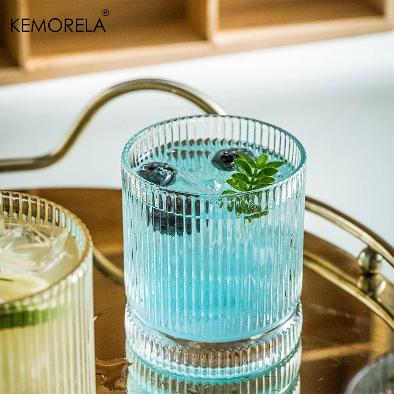 8PCS Vertical lines Glass Cup 8Oz Heat-resistant Latte Coffee Mug Cold Drinkware Water Cups  Beer Juice Cup Whiskey Wine Glass