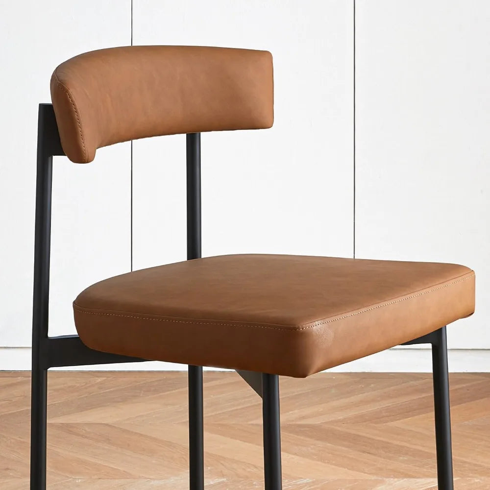 Brown Modern Bar Stools Set of 2, 24 Inch Faux Leather Counter Stools with Curved Backrest, Counter Height Bar Stool, Customized