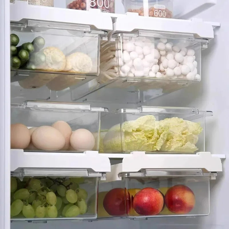 Household Transparent Retractable Refrigerator Storage Box, Anti Odor Refrigerator Partition Storage Basket, Hanging Storage Box