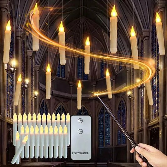 Magic Floating LED Candles with Wand Control Realistic Flickering Flameless Wireless Remote for Harry Potter Home Decor