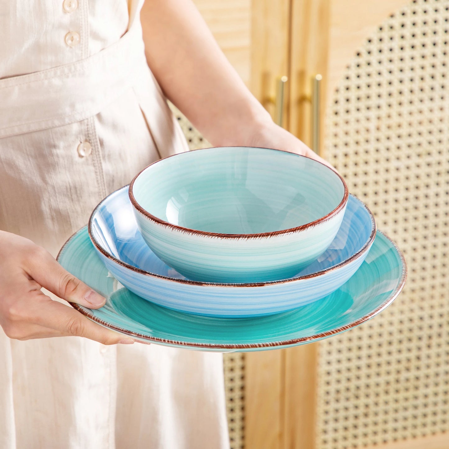 vancasso 12/24/48PCS  Ceramic Dinnerware Set Color Handpainted Spirals Pattern 4/6PCS Dinner Plates/Dessert/Bowl/Soup Plates