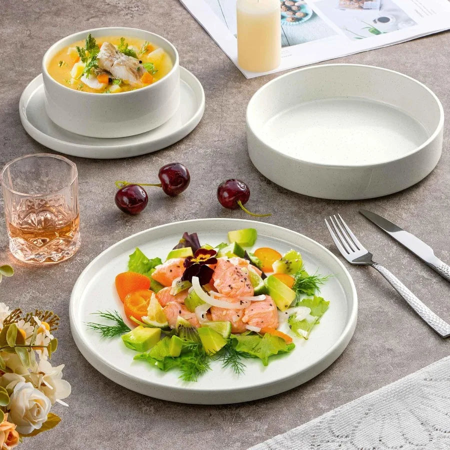 Dinnerware Sets with Pasta Bowls 16 Piece Plates and Bowls Set for 4 Stoneware Dinner Dishes for Kitchen Dining/Dishwasher