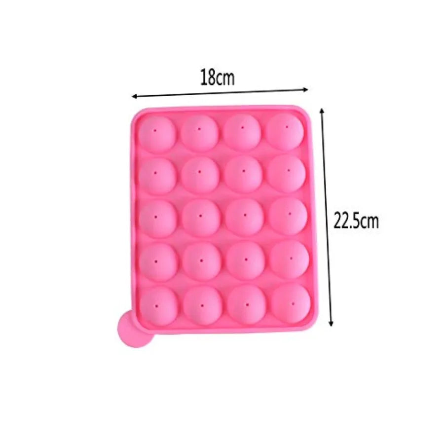 20 Cavity Pink Silicone Cake Pop Mold Lollipop Baking Tray with Sticks for Dessert Crafting