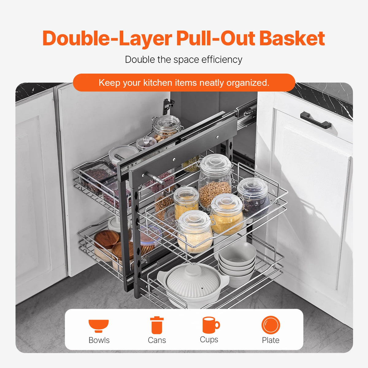 2/3Tier Opening Blind Corner Pull Out Organizer 4 Shelf Kitchen Cabinet Organizer Slide Out Storage Organizer Basket