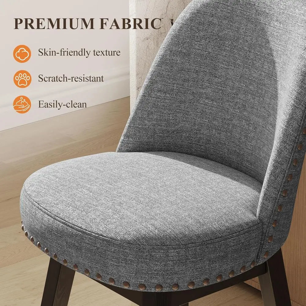 Swivel Bar Stools Set o 2, Upholstered fabric Century Modern Barstools, 26 inch Counter Height Bar Chairs with Solid Back and Wood