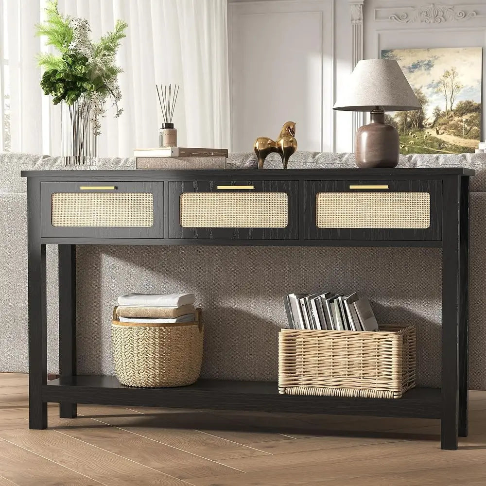 Entryway Table with Storage, Black Hallway Table or Entry Way, Narrow Long Sofa Table